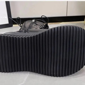 Black Lace Up Mid Calf Boots