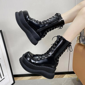 Black Lace Up Mid Calf Boots