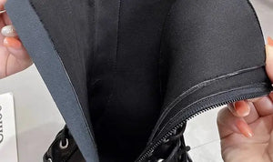 Black Lace Up Mid Calf Boots