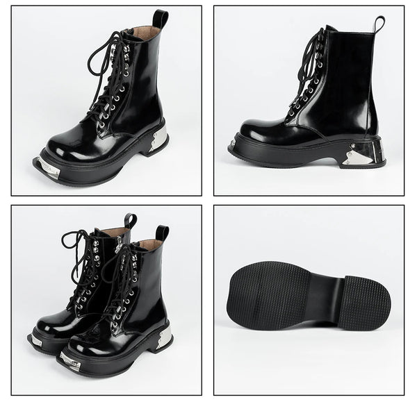 Black Lace Up Military Boots Womens