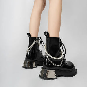 Black Lace Up Military Boots Womens