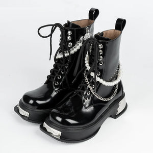 Black Lace Up Military Boots Womens