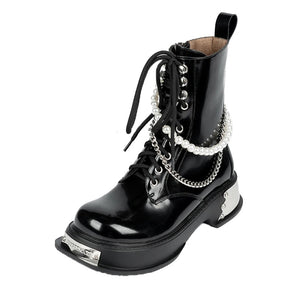 Black Lace Up Military Boots Womens