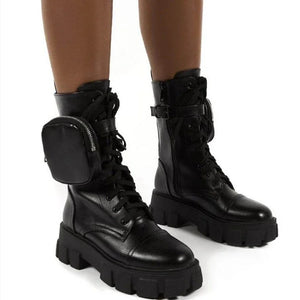 Black Lace Up Platform Ankle Boots