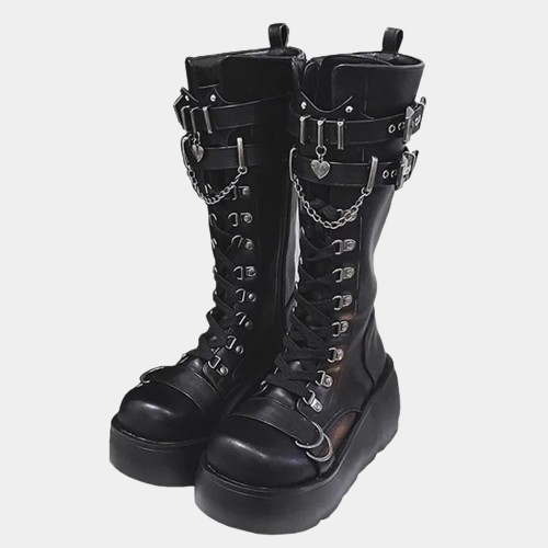 Black Lace Up Wedge Boots