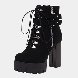 Black Lace Up Zip Boots