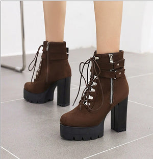 Black Lace Up Zip Boots