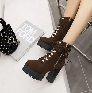 Black Lace Up Zip Boots