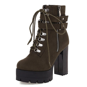 Black Lace Up Zip Boots