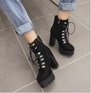 Black Lace Up Zip Boots