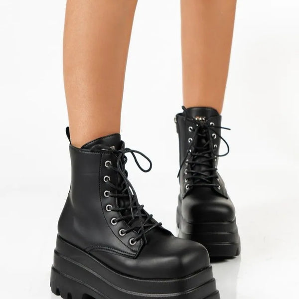 Black Lace Up Zip Side Boots