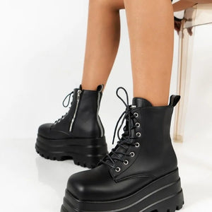 Black Lace Up Zip Side Boots