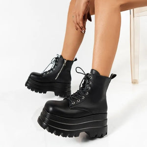 Black Lace Up Zip Side Boots