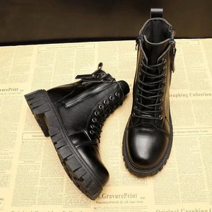 Black Leather Lace Up Ankle Boots Womens