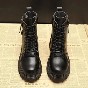 Black Leather Lace Up Ankle Boots Womens