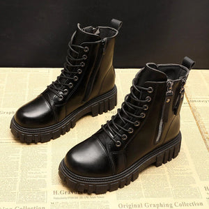 Black Leather Lace Up Ankle Boots Womens