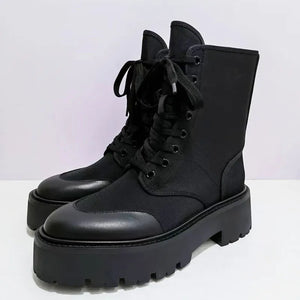Black Leather Lace Up Biker Boots