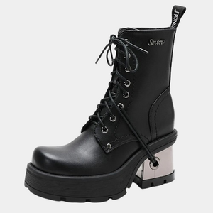 Black Leather Lace Up Boots For Womens