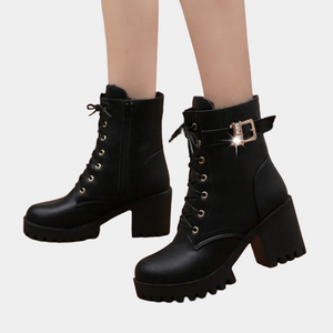 Black Leather Lace Up Boots Womens