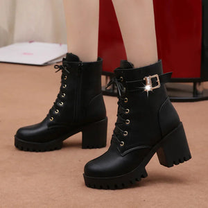 Black Leather Lace Up Boots Womens
