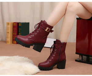 Black Leather Lace Up Boots Womens