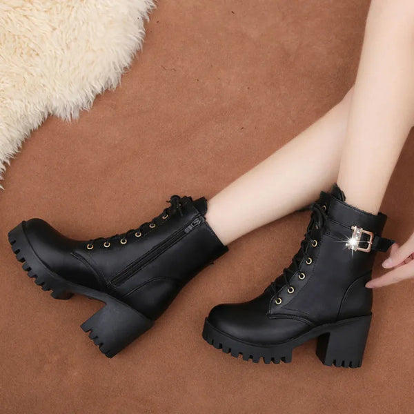 Black Leather Lace Up Boots Womens