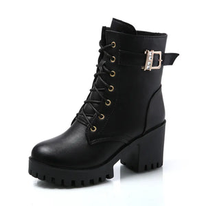 Black Leather Lace Up Boots Womens