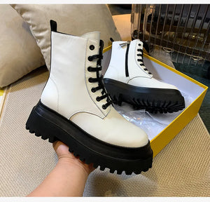 Black Leather Lace Up Platform Boots