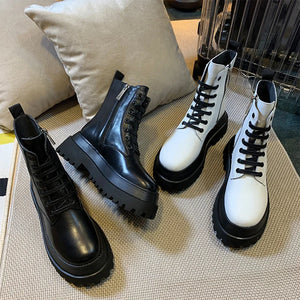 Black Leather Lace Up Platform Boots