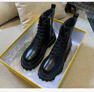 Black Leather Lace Up Platform Boots