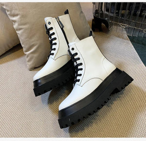 Black Leather Lace Up Platform Boots