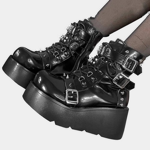 Black Leather Lace Up Womens Boots