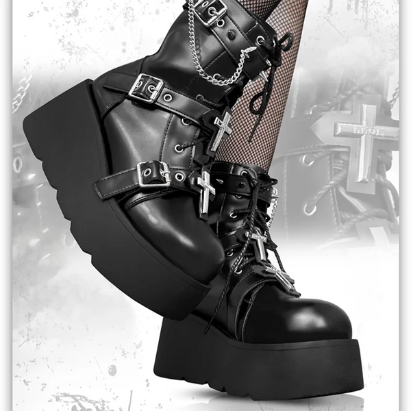 Black Leather Lace Up Womens Boots