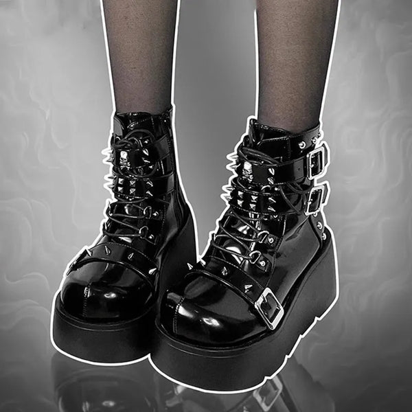 Black Leather Lace Up Womens Boots