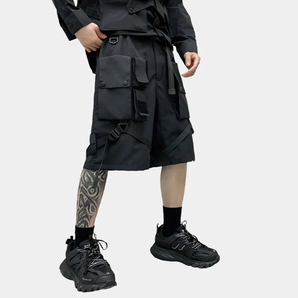 Black Long Cargo Shorts