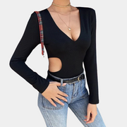 Schwarzer Langarm-Bodysuit mit Cut-Out