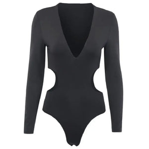 Black Long Sleeve Bodysuit Cut Out