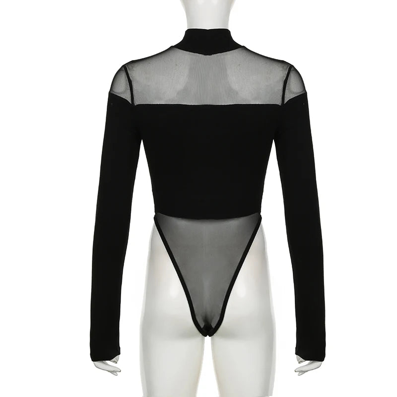 Black Long Sleeve Cut Out Bodysuit | CYBER TECHWEAR®