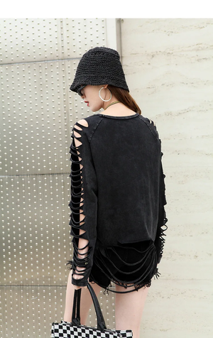 Black long sleeve cut out top