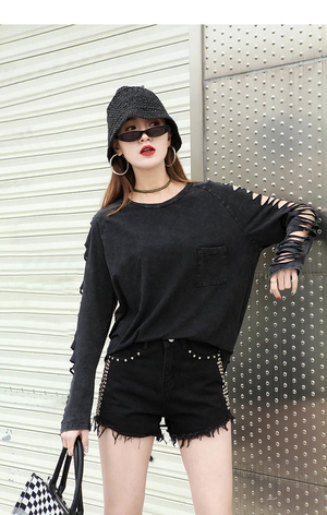 Black long sleeve cut out top
