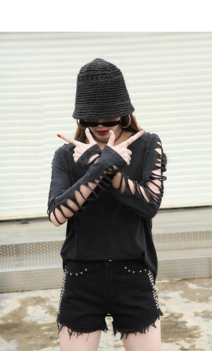 Black long sleeve cut out top