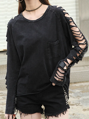Black long sleeve cut out top