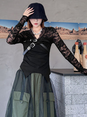 Black Long Sleeve V Neck T Shirt Women's