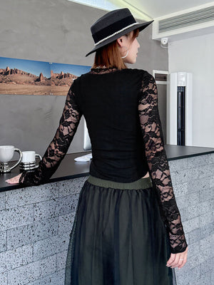 Black Long Sleeve V Neck T Shirt Women's
