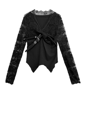 Black Long Sleeve V Neck T Shirt Women's