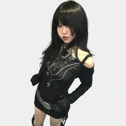 Schwarzes langärmliges Crop Top