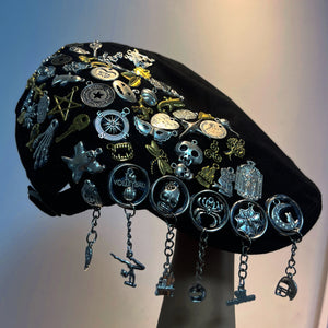 Metal Rivet Decoration Gothic Punk Berets Man Woman Hip Hop Vintage Hat Flat Cap