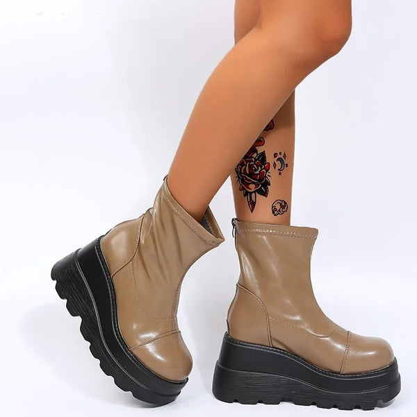 Black Mid Calf Lace Up Boots