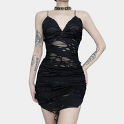 Schwarzes Netz Cut-Out Bodycon-Kleid