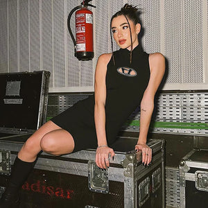 Black Net Cut Out Bodycon Dress